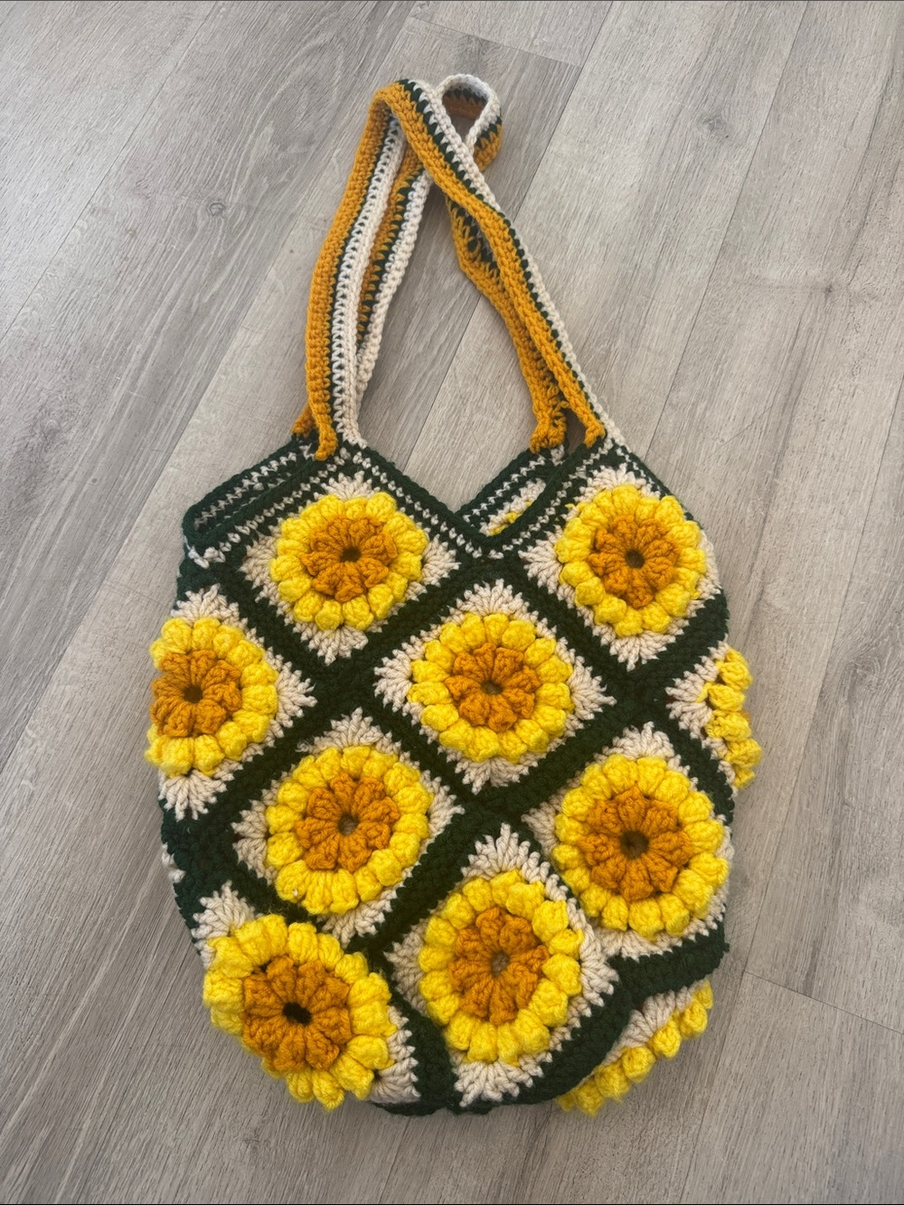Handmade Crochet sunflower totebag boho fall floral